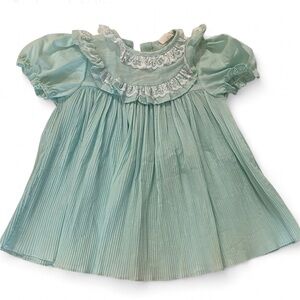 Roanna - Vintage Mint Green Kids Dress with Lace Trim - 3T